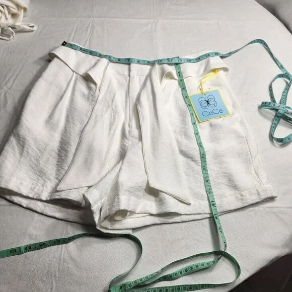 CeCe Women's Shorts Size 10  Paperbag Tie-Front White Casual  Shorts (21) - Picture 3 of 10
